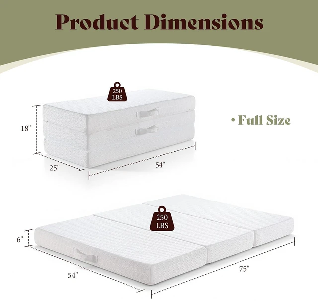 Alt view image 2 of 7 - 6-Inch Full Tri-Fold Memory Foam Mattress, Cooling Gel Foldable Guest Bed with Washable Cover, Space-Saving Mattress for Murphy Bed, Home Use, White