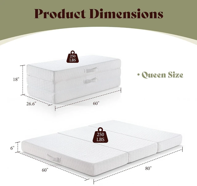 Alt view image 2 of 7 - Queen Tri-Fold Memory Foam Mattress, 6-Inch Cooling Gel Folding Guest Mattress with Washable Cover, Portable Floor Mattress for Guests, Murphy Bed and Home Use, White