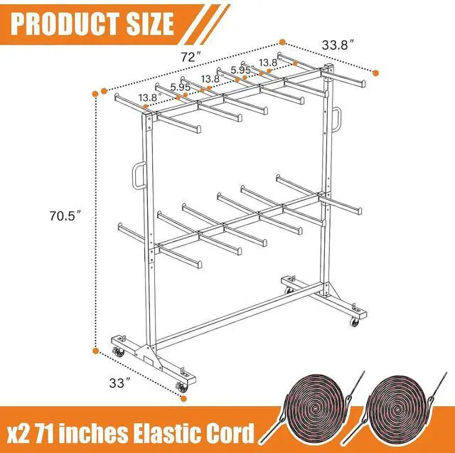 Alt view image 7 of 7 - Folding Chair Rack 24 Tables or 84 Chairs Storage 1100 LBS Capacity Heavy-Duty Folding Chair Cart with Wheels, 2 Elastic Cords, Cover, Glossy Black