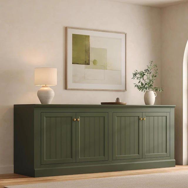 Main image of 72" Modern Sideboard Buffet Cabinet with Grooved Doors, Storage Console Table with Adjustable Shelves, Coffee Bar/TV Stand for Dining Room, Living Room, Kitchen, Entryway, Olive Green