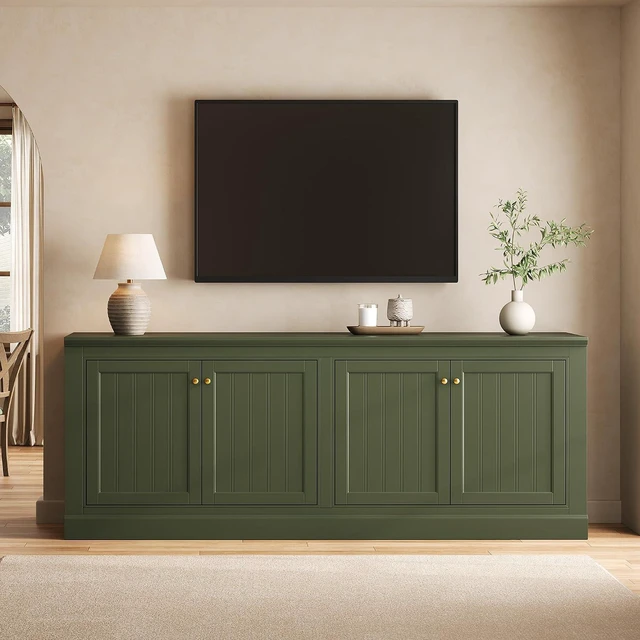 Alt view image 7 of 7 - 72" Modern Sideboard Buffet Cabinet with Grooved Doors, Storage Console Table with Adjustable Shelves, Coffee Bar/TV Stand for Dining Room, Living Room, Kitchen, Entryway, Olive Green