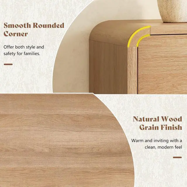 Alt view image 5 of 7 - 55" Modern Console Table with 2 Storage Drawers and Open Shelf, Wooden Entryway Table with Curved Edges, Sofa Table Behind Couch for Hallway, Foyer, Entrance, Living Room, Natural Oak