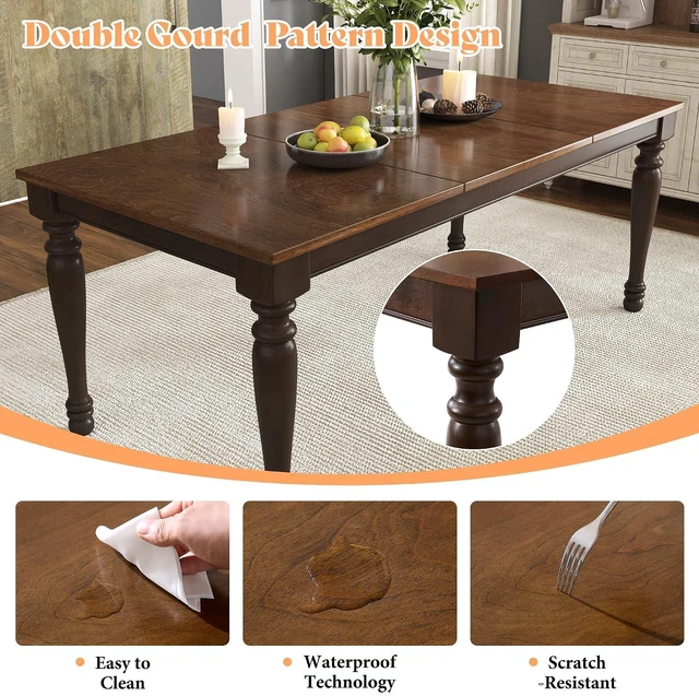 Alt view image 4 of 7 - 6-Piece Farmhouse Dining Table Set for 6-7, 71" Solid Wood Kitchen Table and Chairs, 1 Dining Table, 4 Upholstered Chairs and 1 Bench, Rustic Dining Room Set, Brown