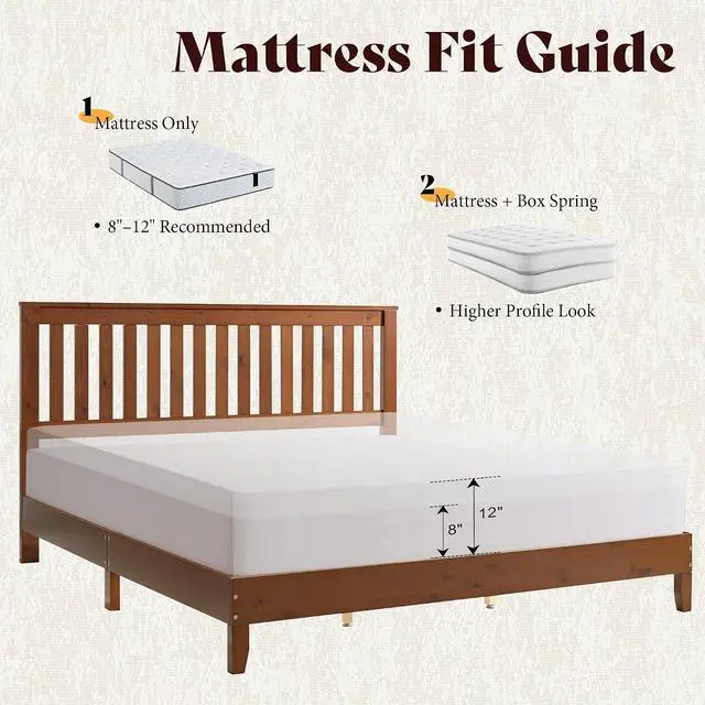 Alt view image 6 of 7 - King Bed Frame, Solid Wood Platform Bed with Vertical Slats Headboard, Wooden Bedframe King-Size, Sturdy Wooden Slats Support, No Box Spring Needed, Noise Free, Walnut
