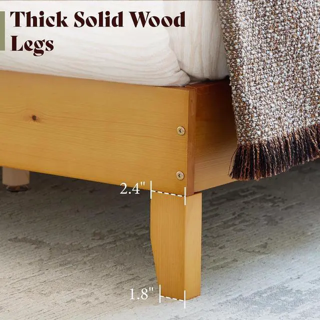 Alt view image 7 of 7 - Queen Size Bed Frame, Solid Wood Platform Bed with Vertical Slats Headboard, Wooden Bedframe Queen, Sturdy Wooden Slats Support, No Noise, Light Wood