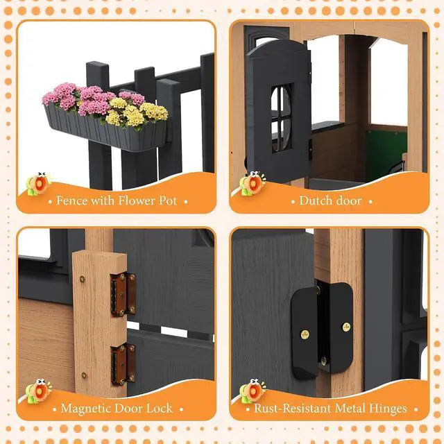 Alt view image 4 of 7 - Kids Outdoor Wooden Playhouse with Kitchen Set, Durable Wood Construction with Waterproof Roof & Rust-Resistant Hinges, Pretend Playhouse for 3-8 Years Old Boys & Girls
