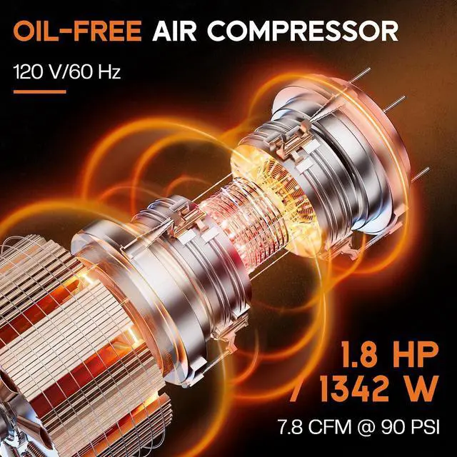 Alt view image 3 of 7 - 10 Gallon Electric Air Compressor, 1.8 HP Vertical Wheeled Tank | Oil-Free Air Compressor with Copper Motor 115 PSI Max Pneumatic Tool Tire Inflation Use