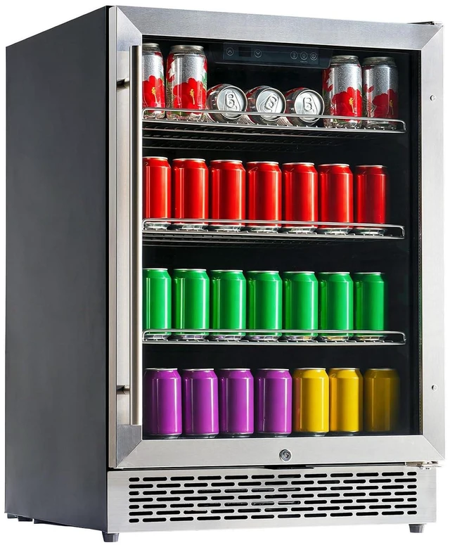 Main image of Beverage Refrigerator-24 In fridge with Glass Door, Adjustable Shelves and LED Touch Panel, Under Counter Design for Wine Beer, Built-In or Freestanding Use, 34-64