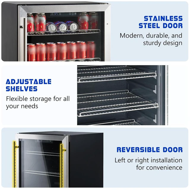 Alt view image 3 of 7 - Beverage Refrigerator-24 In fridge with Glass Door, Adjustable Shelves and LED Touch Panel, Under Counter Design for Wine Beer, Built-In or Freestanding Use, 34-64