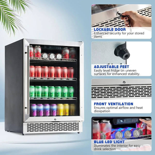 Alt view image 4 of 7 - Beverage Refrigerator-24 In fridge with Glass Door, Adjustable Shelves and LED Touch Panel, Under Counter Design for Wine Beer, Built-In or Freestanding Use, 34-64