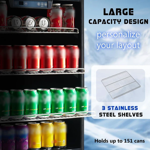 Alt view image 6 of 7 - Beverage Refrigerator-24 In fridge with Glass Door, Adjustable Shelves and LED Touch Panel, Under Counter Design for Wine Beer, Built-In or Freestanding Use, 34-64