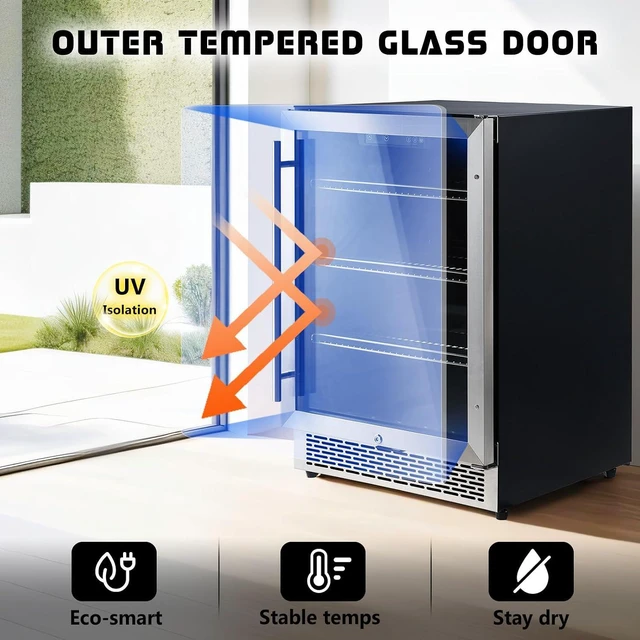 Alt view image 7 of 7 - Beverage Refrigerator-24 In fridge with Glass Door, Adjustable Shelves and LED Touch Panel, Under Counter Design for Wine Beer, Built-In or Freestanding Use, 34-64