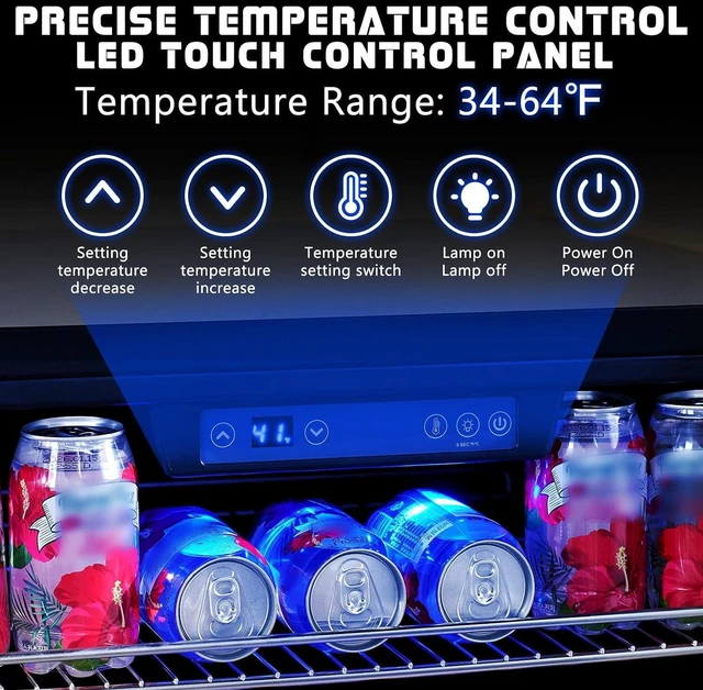 Alt view image 2 of 7 - Beverage Refrigerator-24 In fridge with Glass Door, Adjustable Shelves and LED Touch Panel, Under Counter Design for Wine Beer, Built-In or Freestanding Use, 34-64