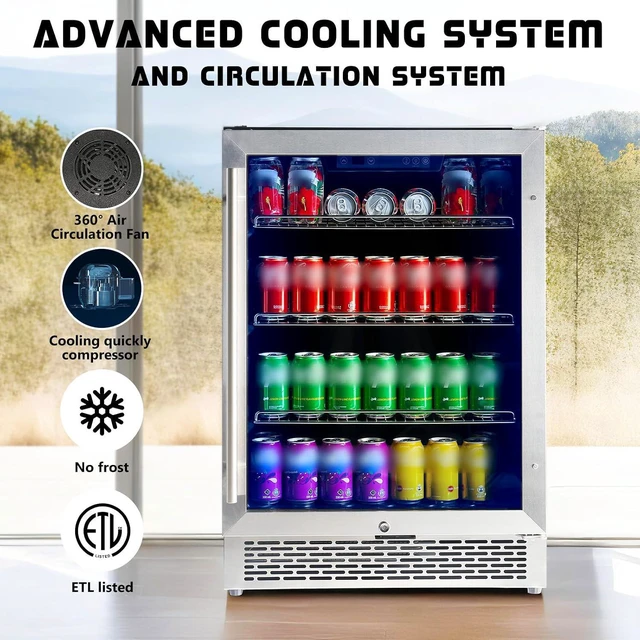 Alt view image 5 of 7 - Beverage Refrigerator-24 In fridge with Glass Door, Adjustable Shelves and LED Touch Panel, Under Counter Design for Wine Beer, Built-In or Freestanding Use, 34-64