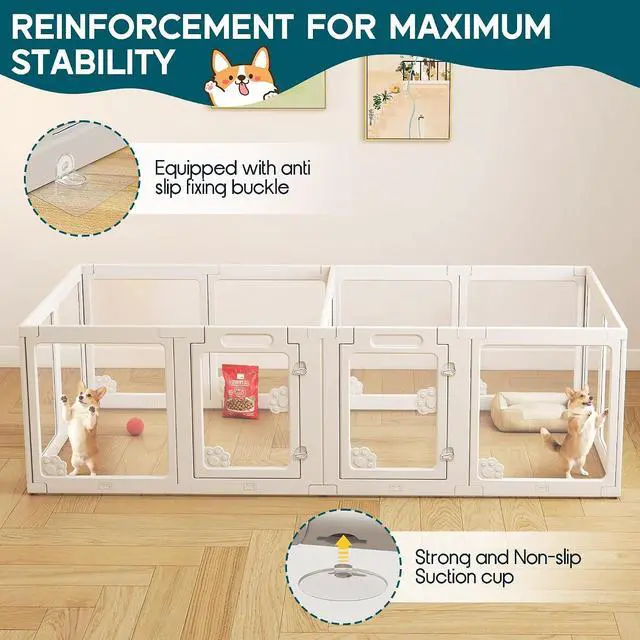 Alt view image 3 of 7 - Acrylic Clear Dog Playpen Indoor, Modular Puppy Cat Small Pet Play Pen with 2 Doors, Transparent Fence for Little Dogs, Cats, Rabbits, Easy Assemble and Disassemble, White (24" H, 14 pcs)