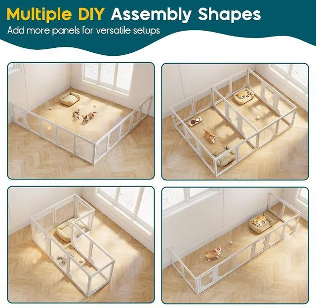 Alt view image 6 of 7 - Acrylic Clear Dog Playpen Indoor, Modular Puppy Cat Small Pet Play Pen with 2 Doors, Transparent Fence for Little Dogs, Cats, Rabbits, Easy Assemble and Disassemble, White (24" H, 14 pcs)