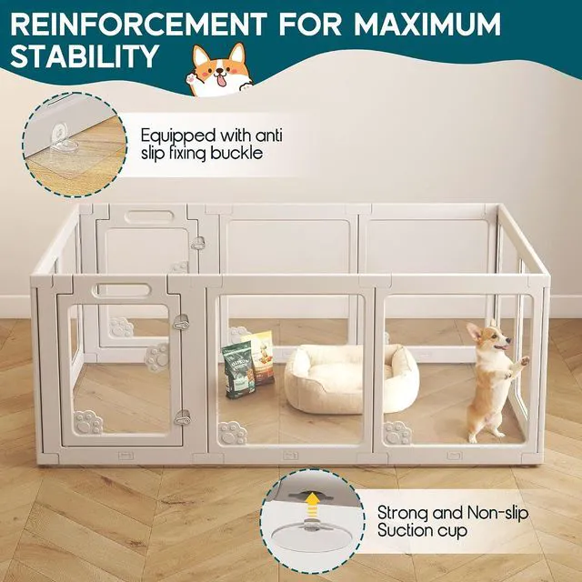 Alt view image 3 of 7 - Acrylic Clear Dog Playpen Indoor, Modular Puppy Cat Small Pet Play Pen with 2 Doors, Transparent Fence for Little Dogs, Cats, Rabbits, Easy Assemble and Disassemble, White (24" H, 10 pcs)