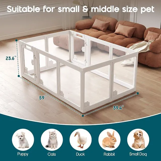 Alt view image 7 of 7 - Acrylic Clear Dog Playpen Indoor, Modular Puppy Cat Small Pet Play Pen with 2 Doors, Transparent Fence for Little Dogs, Cats, Rabbits, Easy Assemble and Disassemble, White (24" H, 10 pcs)