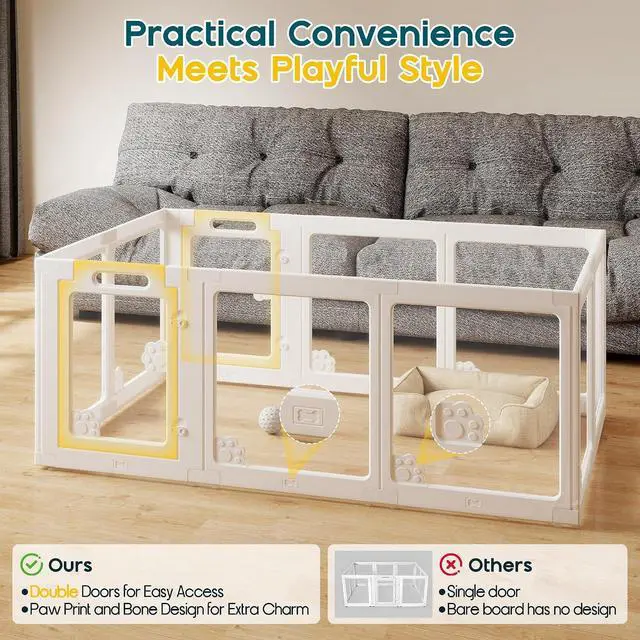 Alt view image 4 of 7 - Acrylic Clear Dog Playpen Indoor, Modular Puppy Cat Small Pet Play Pen with 2 Doors, Transparent Fence for Little Dogs, Cats, Rabbits, Easy Assemble and Disassemble, White (24" H, 10 pcs)