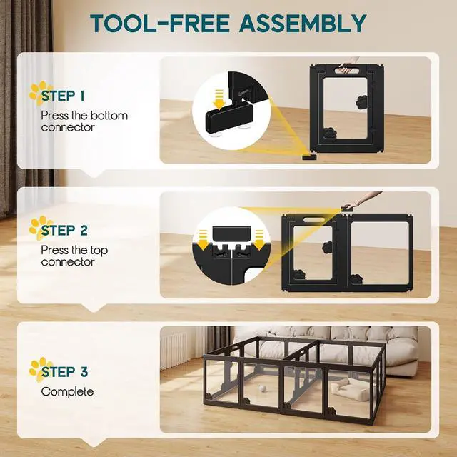 Alt view image 5 of 7 - Acrylic Clear Dog Playpen Indoor, Modular Puppy Cat Small Pet Play Pen with 3 Doors, Transparent Fence for Little Dogs, Cats, Rabbits, Easy Assemble and Disassemble, Black (24" H, 17 pcs)