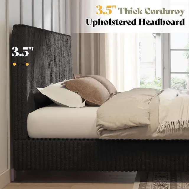 Alt view image 7 of 7 - Twin Bed Frame, Upholstered Metal Platform Bed with Vertical Channel Tufted Headboard, Soft Fabric & Strong Metal Slats, Noise-Free/Easy Assembly, Black Twin Metal Bed and Headboard
