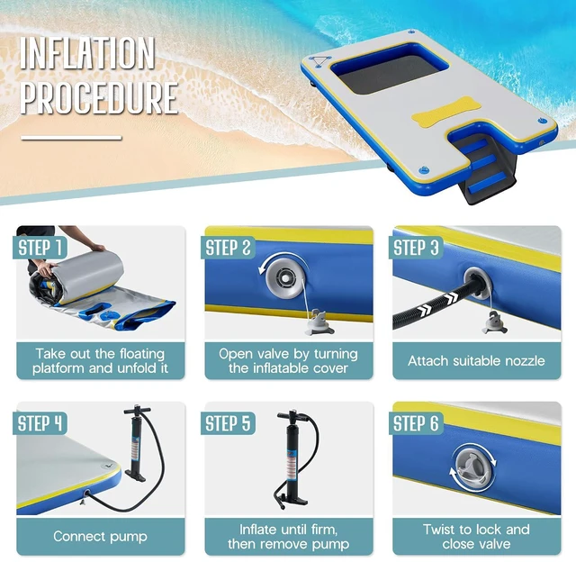 Alt view image 4 of 7 - Inflatable Floating Dock with Portable Carry Bag and Ladder, Heavy-Duty Non-Slip Surface Water Platform