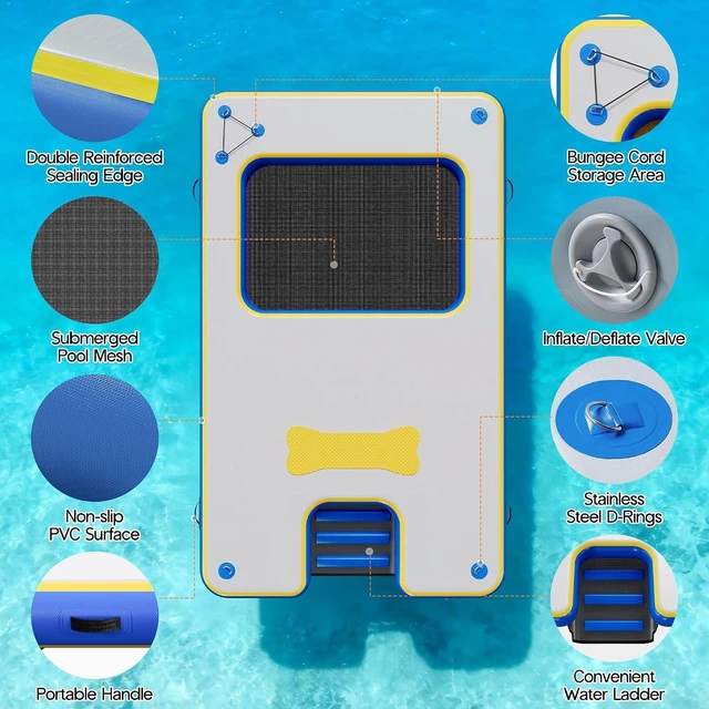 Alt view image 2 of 7 - Inflatable Floating Dock with Portable Carry Bag and Ladder, Heavy-Duty Non-Slip Surface Water Platform