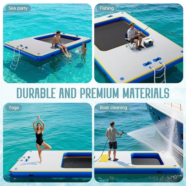 Alt view image 5 of 7 - Inflatable Floating Dock with Portable Carry Bag and Ladder, Heavy-Duty Non-Slip Surface Water Platform