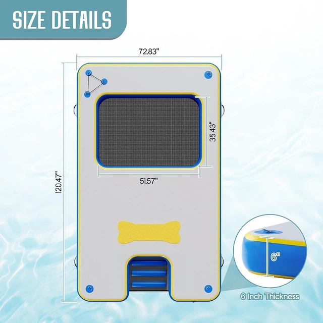 Alt view image 7 of 7 - Inflatable Floating Dock with Portable Carry Bag and Ladder, Heavy-Duty Non-Slip Surface Water Platform