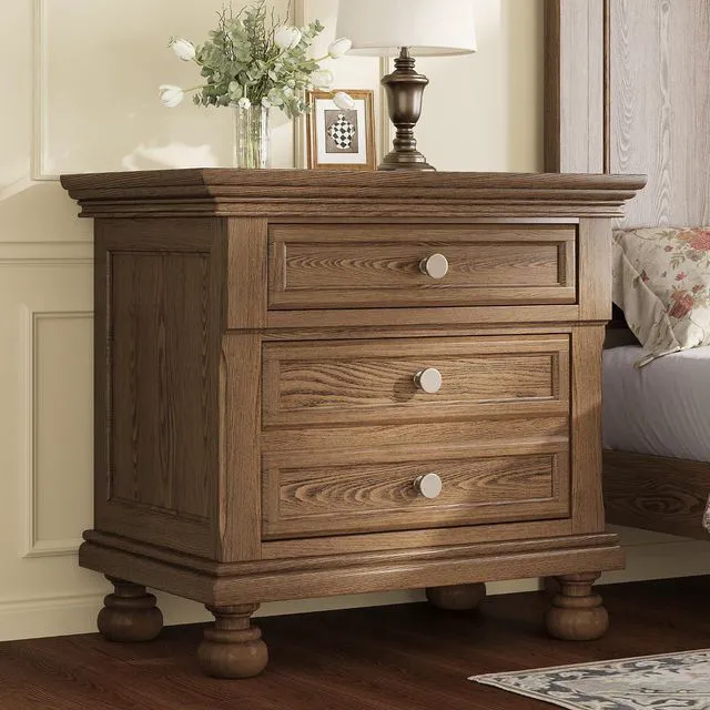 Alt view image 7 of 7 - Solid Wood 3 Piece Bedroom Set Including 65.2" High Queen Bed Frame, Fully Assembled Nightstands Set of 2 with 2 Storage Drawers for Bedroom, Light Brown