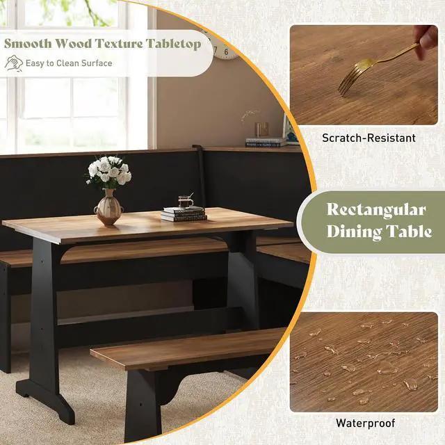 Alt view image 7 of 7 - Corner Dining Set with Storage, 3 Piece Breakfast Nook, Black Oak | 3 Pieces Dining Set for Small Spaces, Hidden Storage, L Shaped Layout, Space Saving Furniture, Kitchen Dining Area