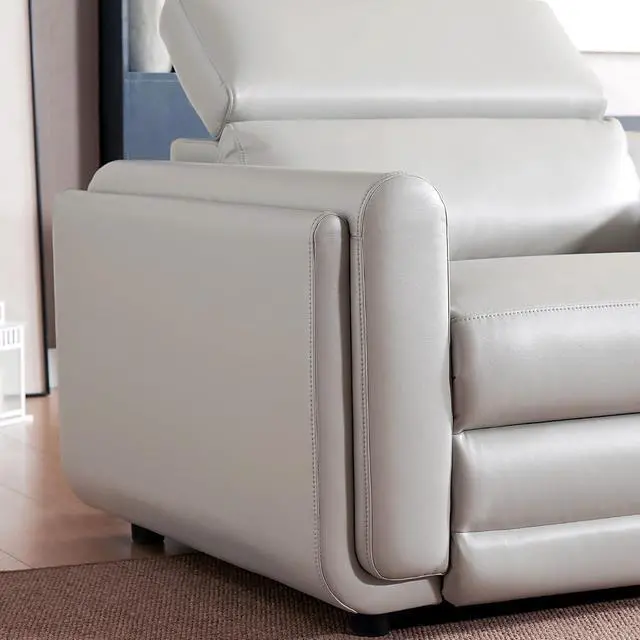 Alt view image 7 of 7 - Power Recliner Sofa, Electric Reclining Sofa with Console & Dual Recliner, Leather Sectional Couch for Living Room, Light Grey