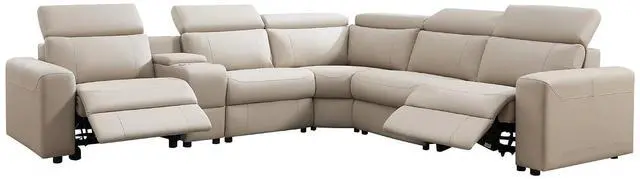 Alt view image 7 of 7 - Power Recliner Sectional Sofa with Storage/USB Port, Leather Recliner Sofa with Adjustable Headrest, Reclining Sectional Couches with Console and Cup Holder for Living Room (Beige Brown)