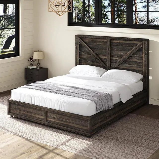 Alt view image 7 of 7 - Queen Size Farmhouse Bed Frame with 4 Drawers, Wooden Storage Bed Frame with Headboard and Heavy Duty Metal Slats, Noisy Free, Easy Assemble, Rustic Black