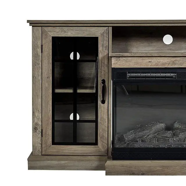 Alt view image 7 of 7 - 3-Sided Glass Fireplace TV Stand for TVs up to 65'' with 12 Color, Media Entertainment Center Console Table with Doors Closed Storage, Wash Gray