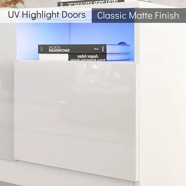 Alt view image 4 of 7 - 80" TV Stand with 40" Electric Fireplace Large Modern Matte Texture Media Entertainment Center with Highlight Storage Cabinet and 12 Colors LED Lights for TVs Up to 90", 80 inches, White