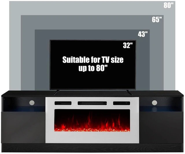 Alt view image 5 of 7 - Fireplace TV Stand with 36" Electric Fireplace, LED Light Entertainment Center, Modern Wood Texture Entertainment Stand with Highlight Storage Cabinet for TVs Up to 80", 70", Black & White