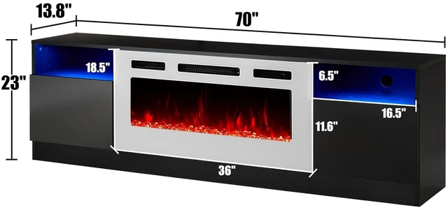 Alt view image 6 of 7 - Fireplace TV Stand with 36" Electric Fireplace, LED Light Entertainment Center, Modern Wood Texture Entertainment Stand with Highlight Storage Cabinet for TVs Up to 80", 70", Black & White