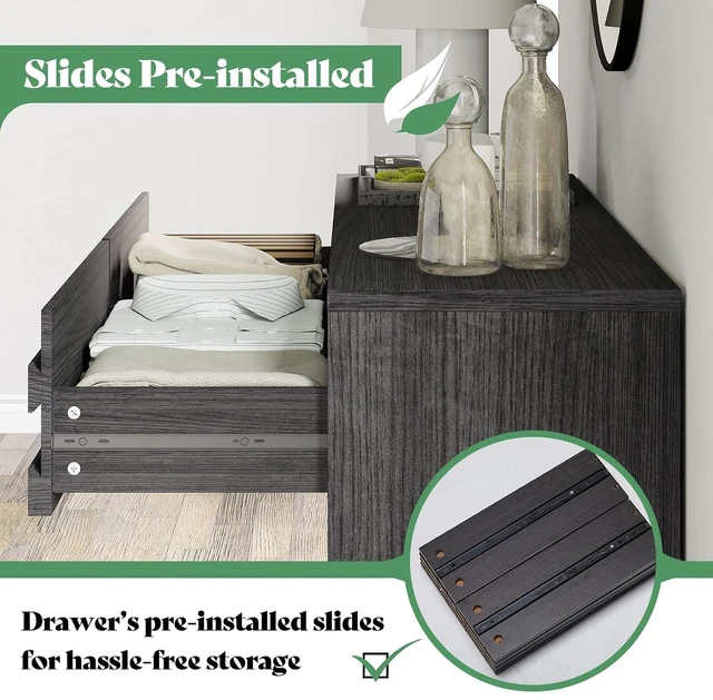 Alt view image 4 of 7 - Farmhouse Double Drawer Dresser with 6 Drawers, 54" Wide Chest of Drawers with Slat Handle, Wooden Dresser for Bedroom, Living Room, Black