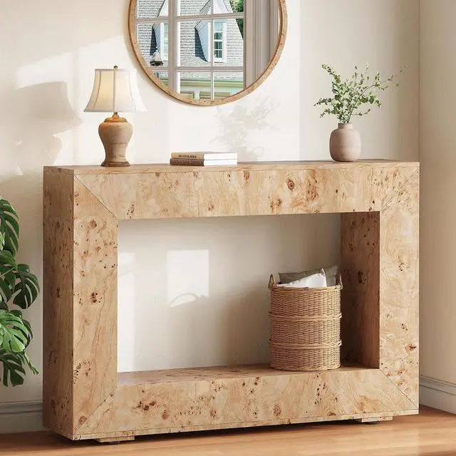 Main image of 47.2" Burl Wood Console Table, Narrow Entryway Table with Storage, Modern Luxury Sofa Table for Living Room, Entrance, Hallway, Foyer & Office, Natural