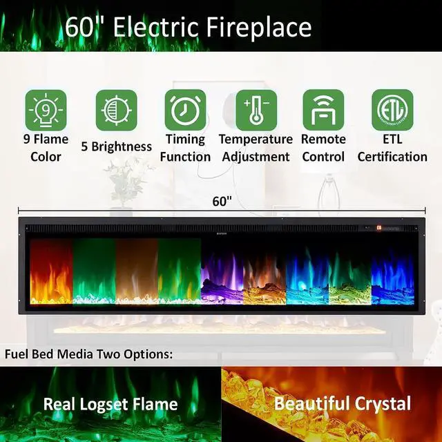 Alt view image 2 of 7 - 65" Fireplace TV Stand with 60" Glass Electric Fireplace, Industrial & Farmhouse Media Entertainment Center with Open Shelve Storage for TVs Up to 75", TV Console for Living Room, Light Gray