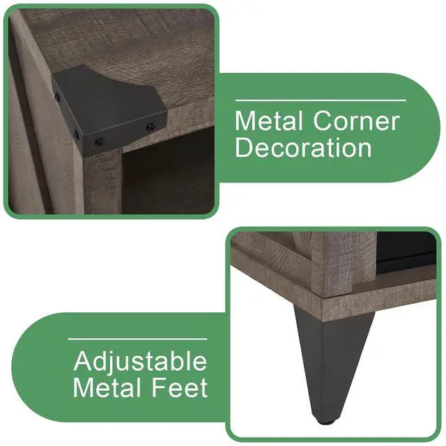 Alt view image 3 of 7 - 65" Fireplace TV Stand with 60" Glass Electric Fireplace, Industrial & Farmhouse Media Entertainment Center with Open Shelve Storage for TVs Up to 75", TV Console for Living Room, Light Gray