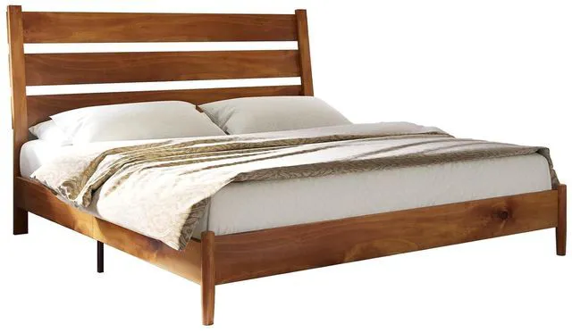 Alt view image 7 of 7 - Solid Wood King Size Bed Frame, Mid Century Modern Platform Bed Frame with Reclining Headboard, Sturdy & Noise Free, No Box Spring Needed, Light Brown