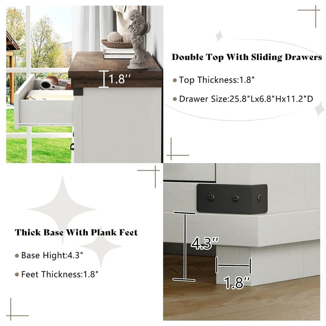 Alt view image 5 of 7 - Farmhouse Dresser with 5 Drawers, 48" Tall Wood Dresser for Bedroom, Living Room & Entryway, Chest of Drawers with Smooth Metal Slide Rails & Anti-Tipping Design, Antique White