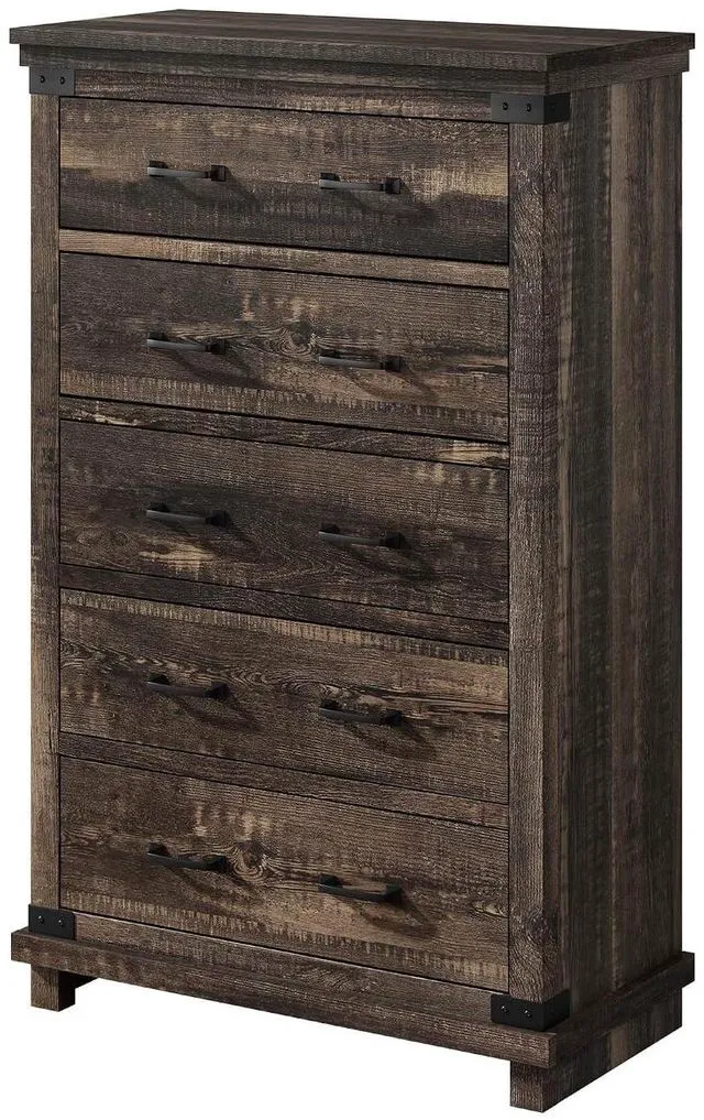 Alt view image 7 of 7 - Farmhouse 5 Drawer Dresser, 48" Tall Wood Chest of Drawers with Anti-Tip Design & Smooth Metal Rails, Storage Cabinet for Bedroom, Living Room & Entryway, Black Oak