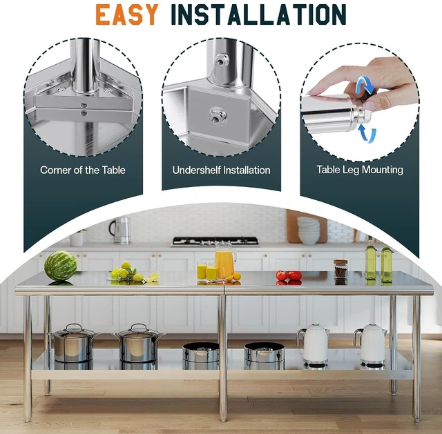 Alt view image 6 of 7 - 30x108 Inch Stainless Steel Work Table with Adjustable Undershelf, Heavy Duty Prep Table with Lower Shelf for Kitchen, Restaurant, Home and Commercial Use