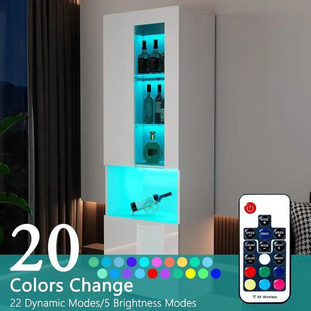 Alt view image 5 of 7 - 2 Piece 71in Tall Bookcase Storage Cabinet with Glass Doors, Modern High Gloss LED Bookshelf Display with 5 Tiers for Storage & Adjustable Glass Shelves for Living Room, Office, White