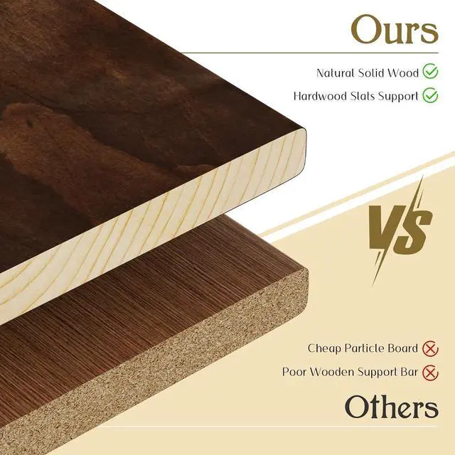 Alt view image 7 of 7 - Solid Wood Queen Size Bed Frame, Platform Bed with Upholstered Headboard, Luxury Beds with Wood Slat Support, Walnut