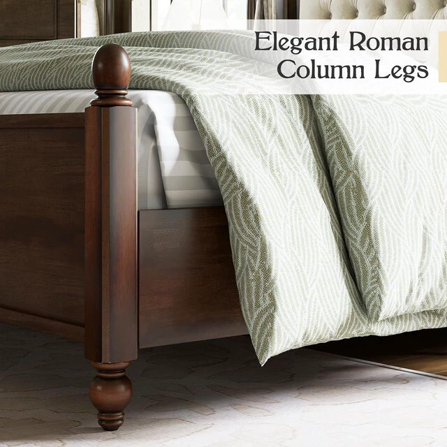 Alt view image 5 of 7 - King Size Solid Wood Bed Frame with Upholstered Headboard, Luxury Platform Beds with Wood Slat Support, Walnut