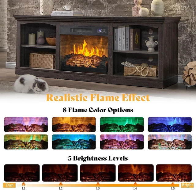 Alt view image 3 of 7 - 70 Inch Fireplace TV Stand for TVs up to 80", Farmhouse Entertainment Center with 23" Electric Fireplace One-Box Delivery, Media Console Table with Storage for Living Room, Black